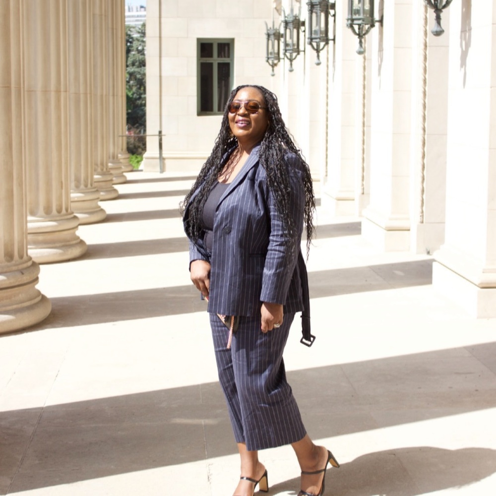 Women's Striped Navy Blue Pantsuit